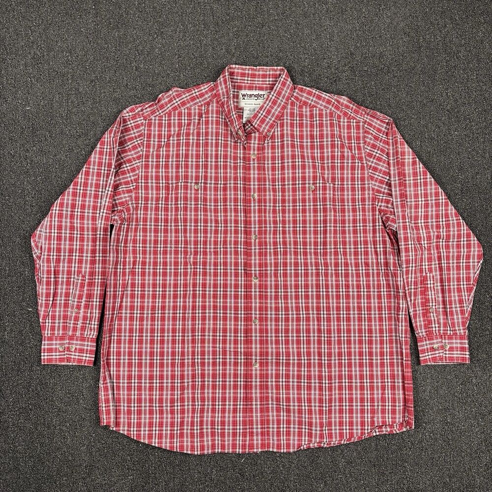 Wrangler Shirt Mens Plaid Rugged Wear Cotton Long Sleeve Wrinkle Resist Size 2XL